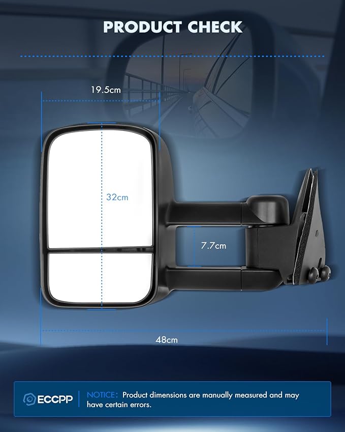 ECCPP Towing Mirrors for 1988-1998 for Chevy for GMC C/K 1500 2500 3500 Power Pair Side (1988-2001 for Chevy/GMC Black - Manual Adjusted No Turn Signal Light)
