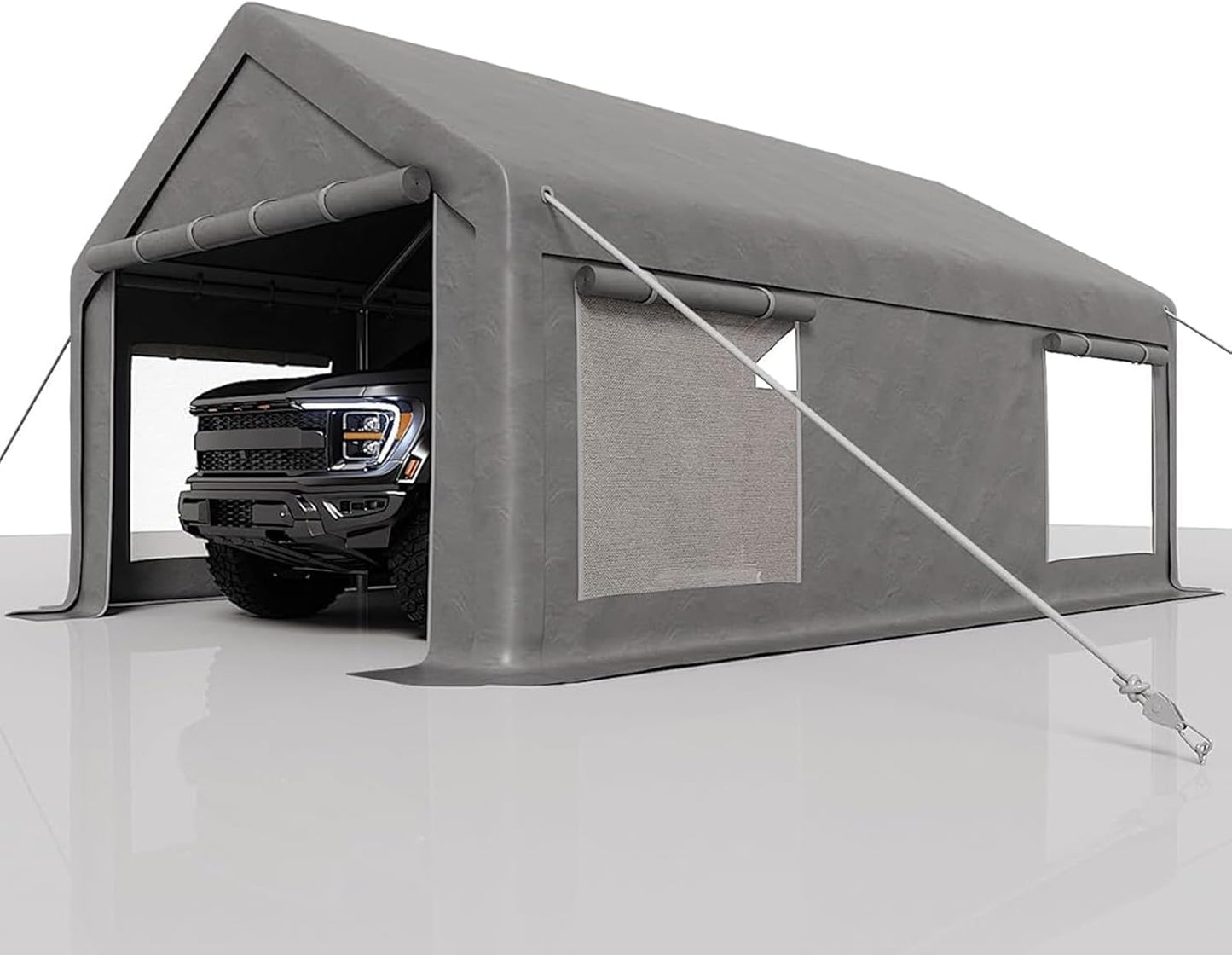 12 x 20ft Heavy-Duty Carport Canopy with Roll-Up Windows & DoorsThickened Wind Ropes, Ground Nails, Portable Car Tent Garage for Cars, Trucks, Boats, 180G Durable Tarp Cover,Grey