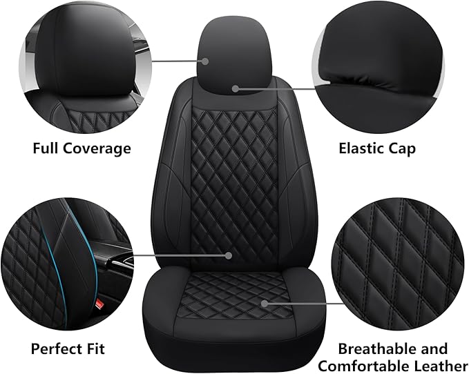 Premium Leather Car Seat Covers Full Set,Universal Fit for Cars,Trucks&SUVs,Waterproof Car Seat Cushion,Full Coverage Car Seat Protector with 5 Seats,Black