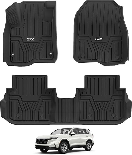 3W Floor Mats Fit for 2026 2025 2024 2023 Honda CR-V(Include Hybrid & CRV FCEV), Custom Fit Floor Liner for 1st 2nd Row Floor Liner TPE All-Weather Car Liners Black