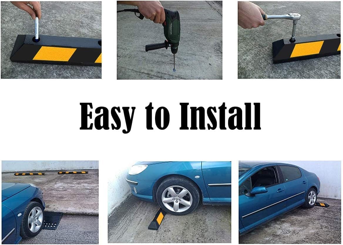 Goplus Parking Block, 72” Rubber Parking Bumpers with 8 High Reflective Yellow Safety Stripes, Heavy Duty Parking Target, Garage Wheel Stoppers Parking Curb for Car, Truck, RV and Trailer (6 Pack)