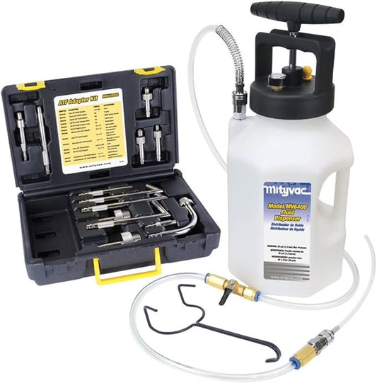 Mityvac MV6410A Pneumatic ATF Refill Dispenser System for Filling or Topping Transmission Fluids, 1.2 Gallon Reservoir, Manual Pump, Flow Control Valve, Pressure Gauge and Relief Valve, Storage Case