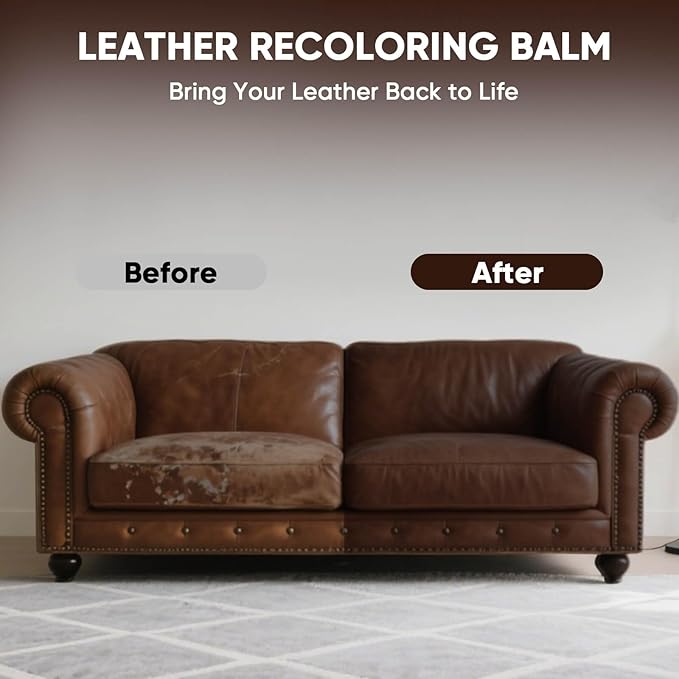 Leather Recoloring Balm - Scratch Repair & Color Restore Kit for Faded Leather, Leather Couch & Car Seats - 12OZ Leather Restorer Balm for Furniture, Auto Interior, Vinyl, Accessories (Medium Brown)