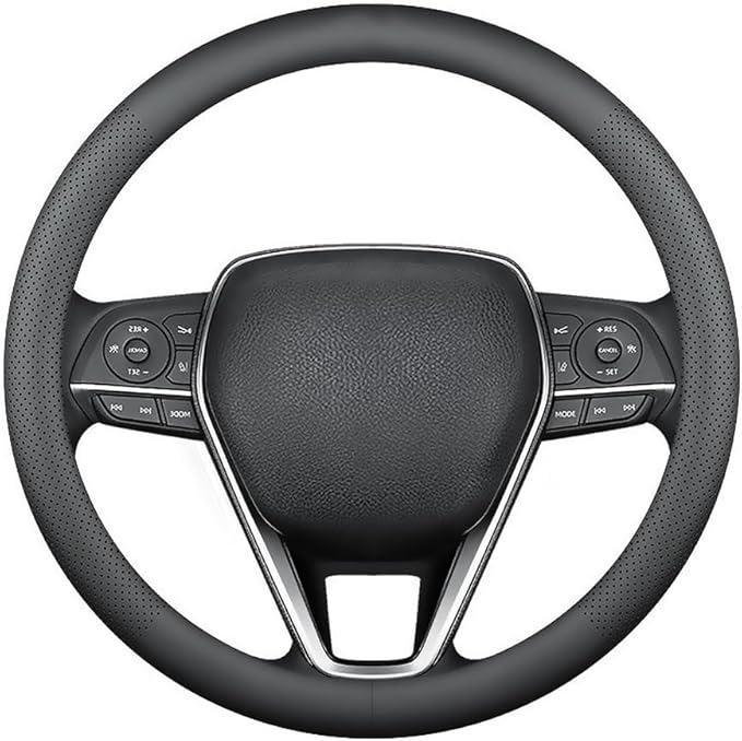 LKWLIKEI Nappa Premium Leather car Steering Wheel Cover, Non-Slip, Breathable, Universal 15 inches, Black.