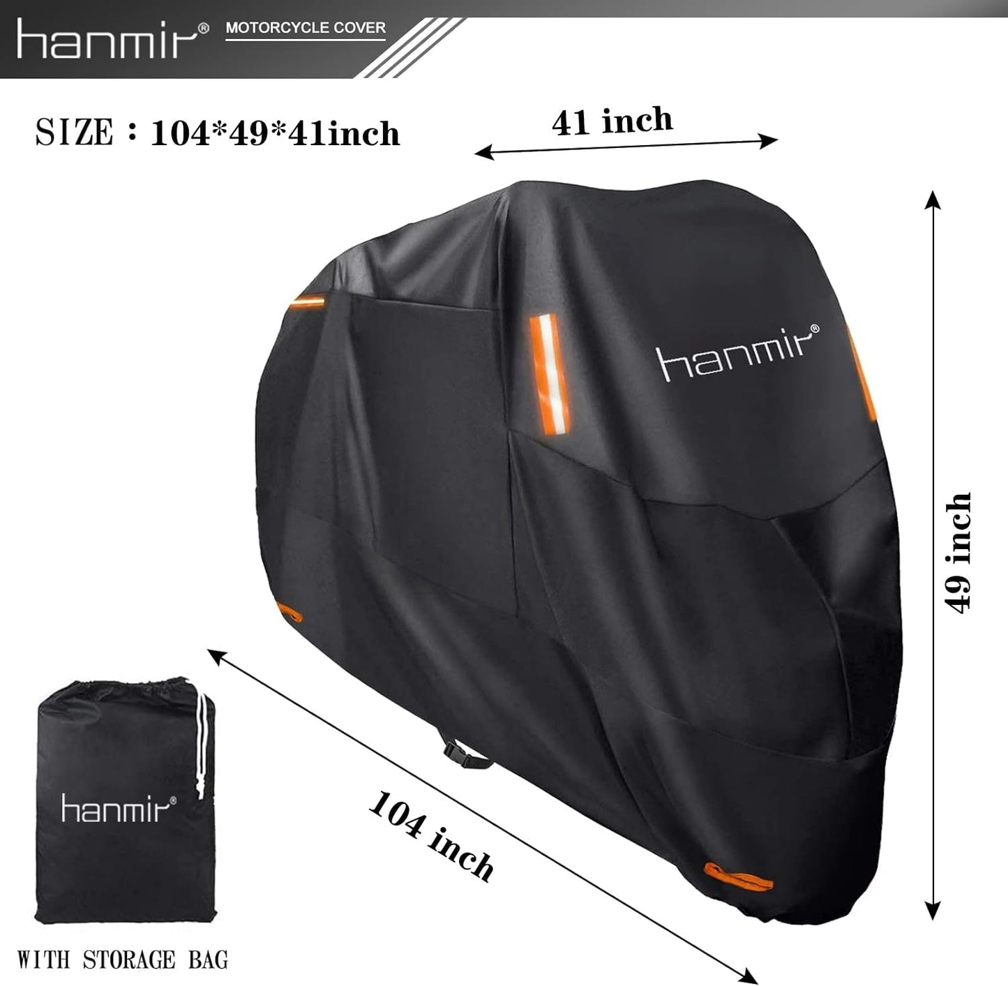 Motorcycle Cover,Motorbike Cover All Season Universal Weather Waterproof Outdoor UV Protection with 4 Reflective Strips & Storage Bag,XXXL Motorcycles Vehicle Cover