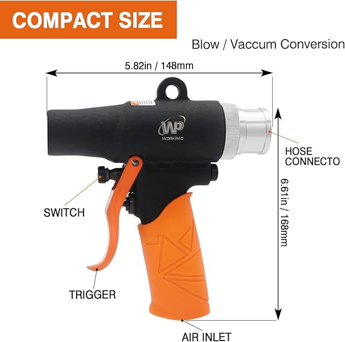 Function Power Vacuum,WP WORKPAD Blow/Suction Dual-purpose Dust Blowing Gun Pneumatic Cleaning Tool with Different Nozzle Attachments