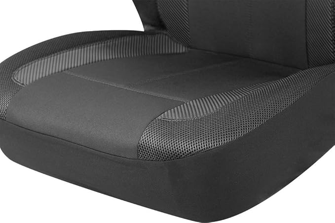 PIC AUTO Low Back Front Car Seat Covers - Sports Carbon Fiber Mesh Design, Two Front Set, Airbag Compatible, Universal Fit for Most Cars (Black)