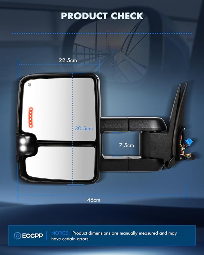 ECCPP Towing Mirrors Compatible With 2003-2006 For Chevy Silverado 2003-2006 For GMC Sierra With Power Heated Turn Signal Light switchback light on cover Back up lamp Black Texture