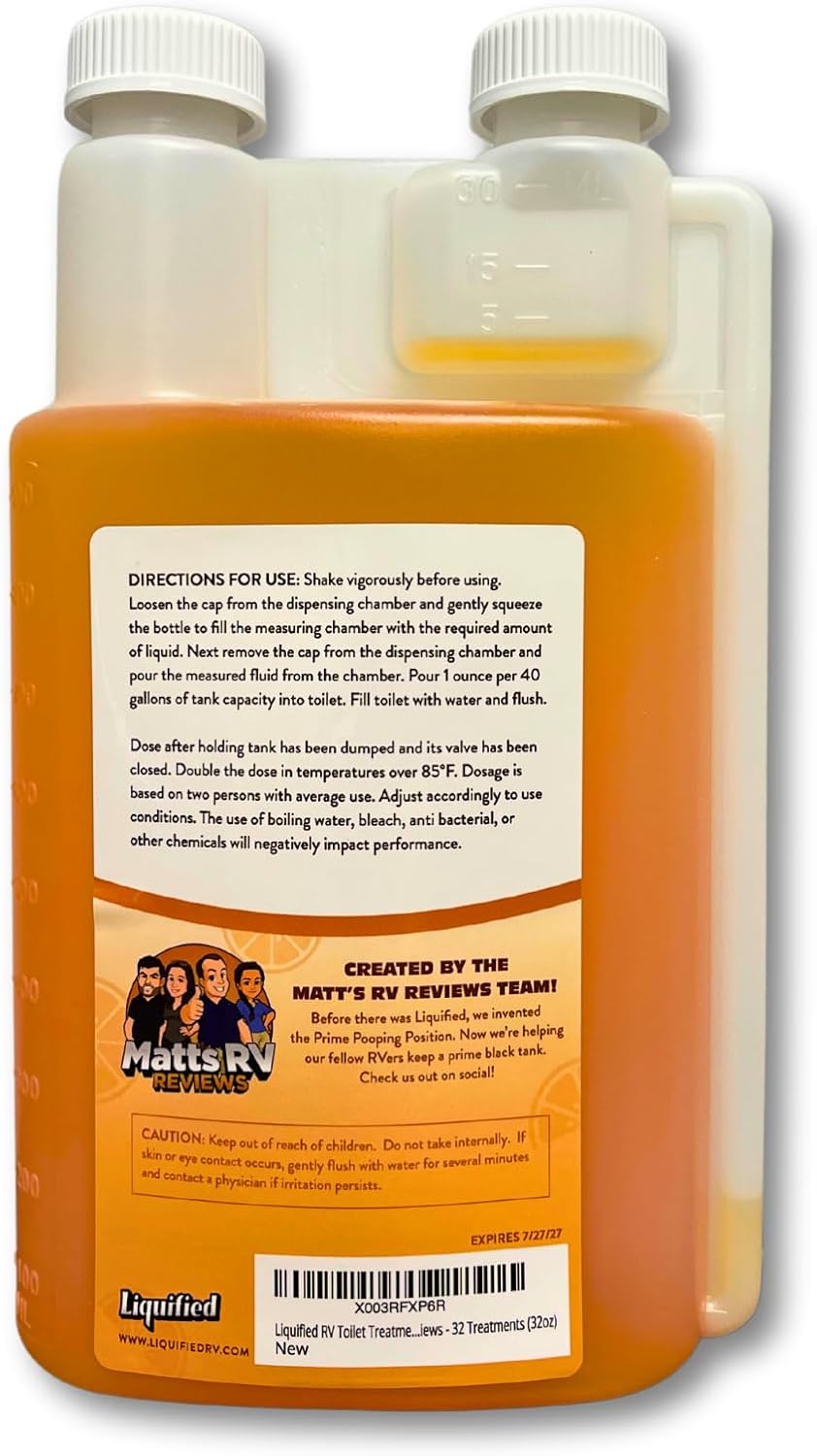 Liquified RV Toilet Treatment - Black Holding Tank Digester - Odor Eliminator - Orange Scent - Matts RV Reviews (Orange, 32oz)