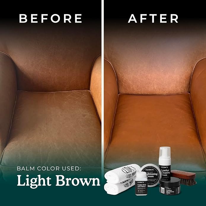 Clyde's™ 4-Step Leather Recoloring Kit | Includes Brush and Lint-Free Towels | Cleans, Restores, and Protects Your Leather