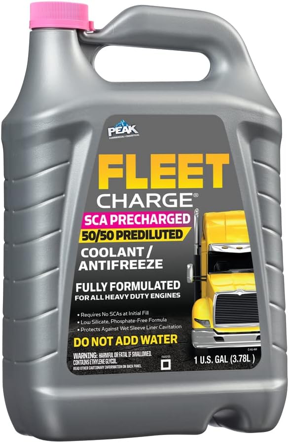 PEAK Fleet Charge SCA Precharged 50/50 Prediluted Antifreeze and Coolant for All Heavy Duty Engine Cooling Systems, 1 Gal.