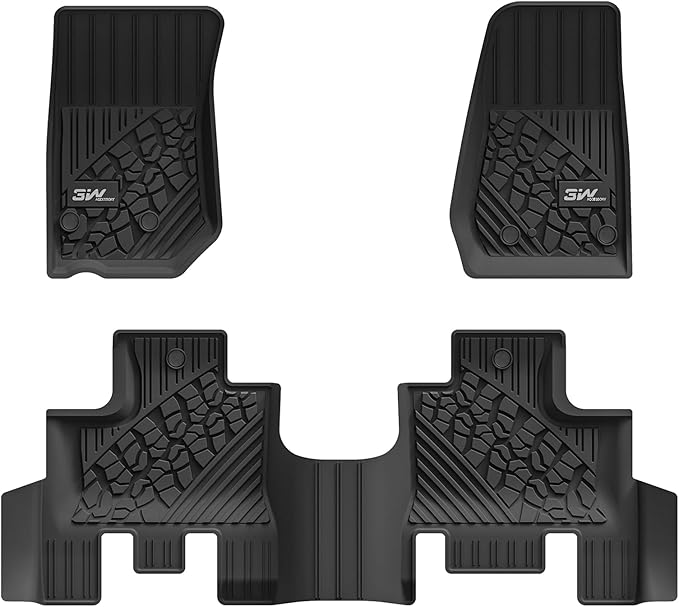 3W Floor Mats Fit for Jeep Wrangler JK 2014-2018 Unlimited 4 Door Only (Non JL or 4XE) TPE All Weather Custom Fit Floor Liner for Jeep Wrangler JK 1st and 2nd Row Full Set Car Mats, Black