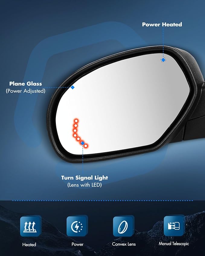 ECCPP Towing Mirrors Fit For 2007-2013 For Chevrolet Silverado 2007-2013 For GMC Sierra With Left Right Side With Power Heated Turn Signal Light Black Texture