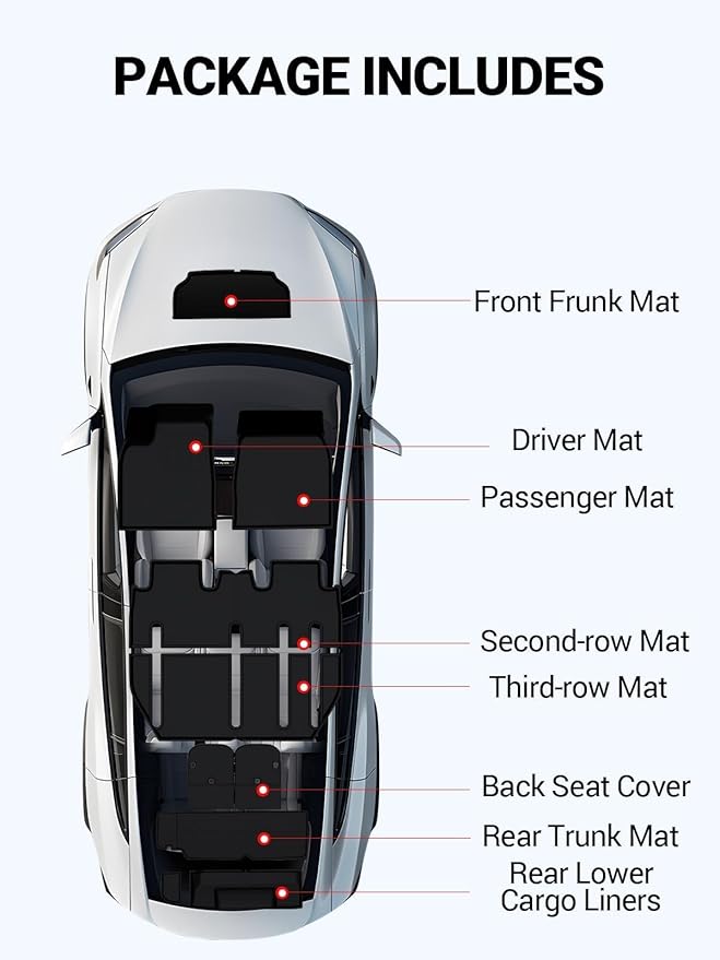 BASENOR 10PCS Tesla Model X Floor Mats 7-Seater All Weather Cargo Liner Mat XPE Car Mats Anti-Slip Trunk Mat Back Seat Cover Model X Plaid Accessories 2022-2026