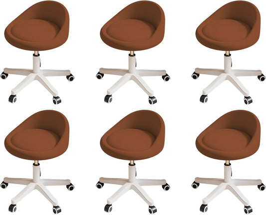 Rolling Stool Set of 6 Rolling Hydraulic Salon Stool with Low Backrest - Adjustable Swivel Chair for SPA, Shop, Salon, Massage, or Medical Office Brown