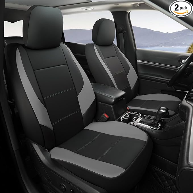 GIANT PANDA Front Car Seat Cover for Jeep Wrangler JK (2007-2018),Leather Bucket Seat Covers Custom Fit Jeep Accessories (Gray) 2-Pack