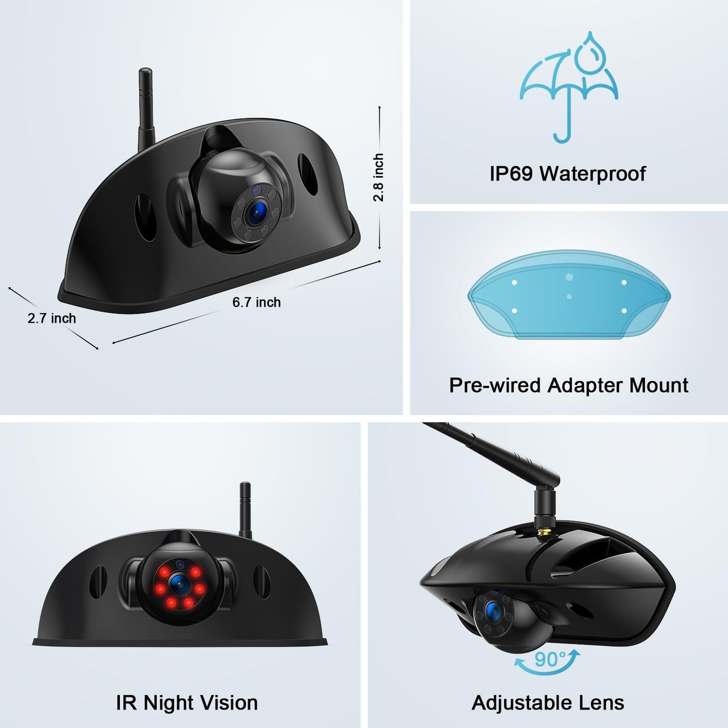 Fookoo 1080P 10" Wireless RV Backup Camera System for Furrion Pre-Wired RV Truck Trailer, 10" HD IPS Monitor & 2 Rear View Cameras, Dual Split Screen IR Night Vision Recording Waterproof - D10Y2