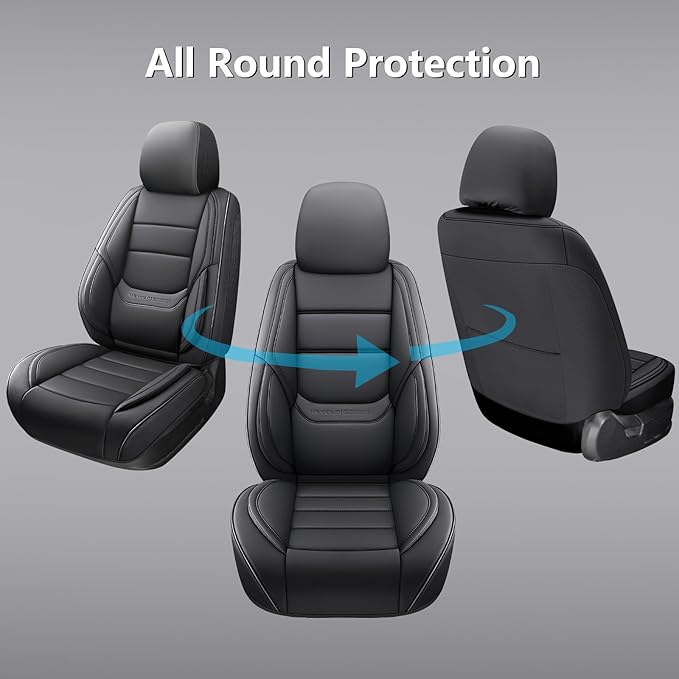 NS YOLO Leather Car Seat Covers Front Pair,Universal Fit for Most Cars,SUVs and Sedans,Waterproof Luxury Leatherette Cushions, 2 Car Seat Protectors (Black, Front Pair-2 Seats(Driver and Passenger))