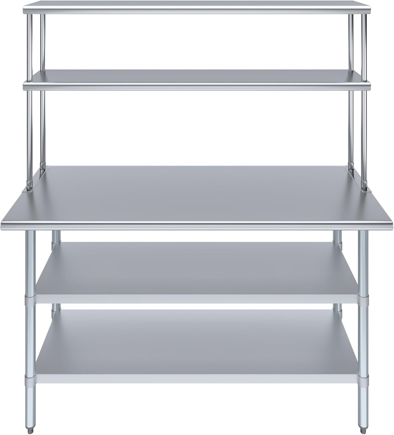 Amgood Stainless Steel Work Table with 2 Shelves | Metal Kitchen Prep Table & Shelving Combo (24" x 60" Table with 2 Shelves + 12" Overshelf)