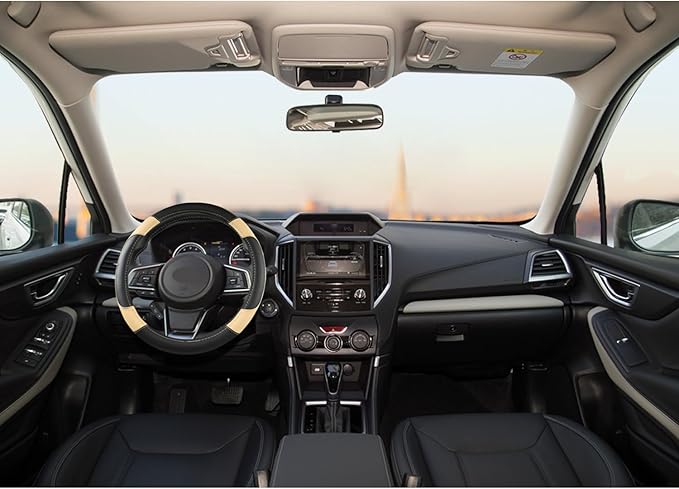 GIANT PANDA Customized Auto Steering Wheel Cover for Subaru Forester, Car Steering Wheel Cover for Subaru Outback and Crosstrek - Beige