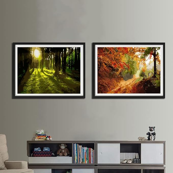 YANXIN Paint by Numbers Kit for Adults Beginners 2 Pack Paint by Numbers for Adults Rolled up Canvas for Home Decoration Creative Wall Art with Colorful Gift Box 12x16 inch Forest Sunrise 175-176
