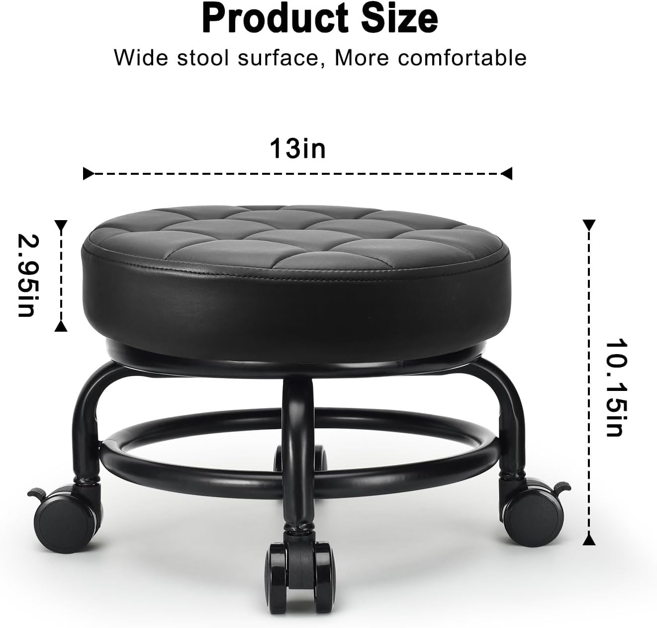 Low Roller Seat Low Height Rolling Stool PU Leather Rolling Stool, Modern Rolling Chair for Home Office Garage Shop