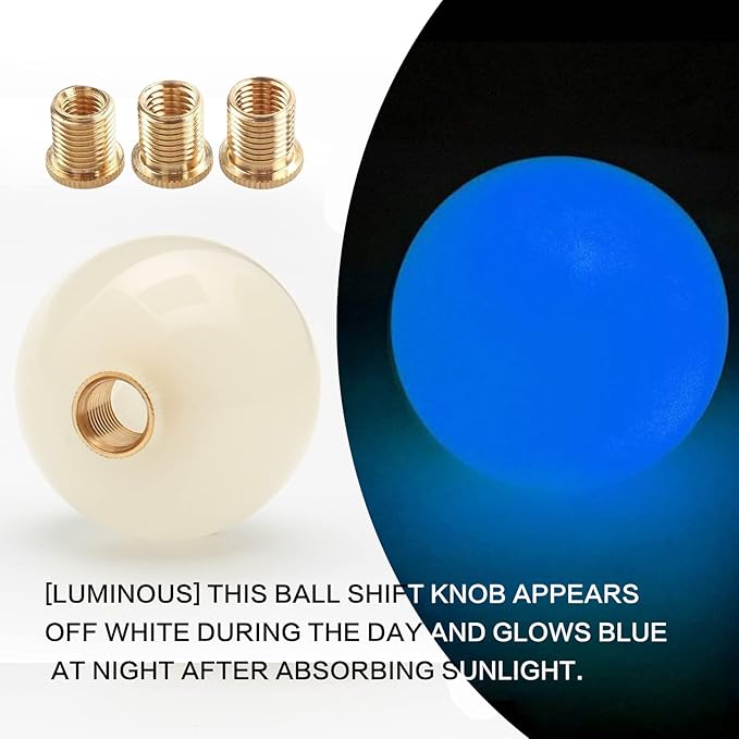 Round Ball Shift Knob Universal Luminous Gear Shift Knob 5 6 Speed for Manual Automatic Vehicles with Adapters (Cream to Blue)