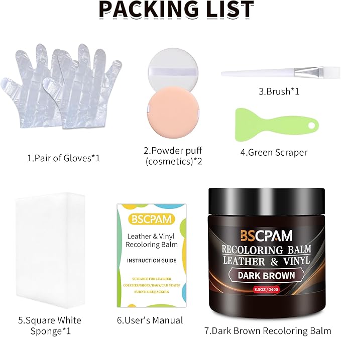 Dark Brown Leather Recoloring Balm,Leather Couch Scratch/Stain Remover,Leather Repair kit for Vinyl Furniture and Car Interior,Leather Dye Paint for Scratched and Faded Leather Couches