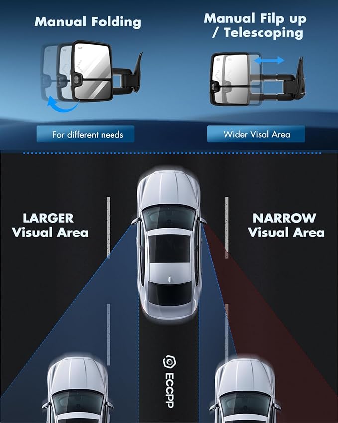 ECCPP Tow Mirrors Pair Chrome Mirror Fit for 2003-06 for Chevy Silverado Suburban for GMC Sierra 1500 2500 3500 Tahoe Towing Mirrors Power Heated Turn Signal Clearance Light Telescopic Manual Folding