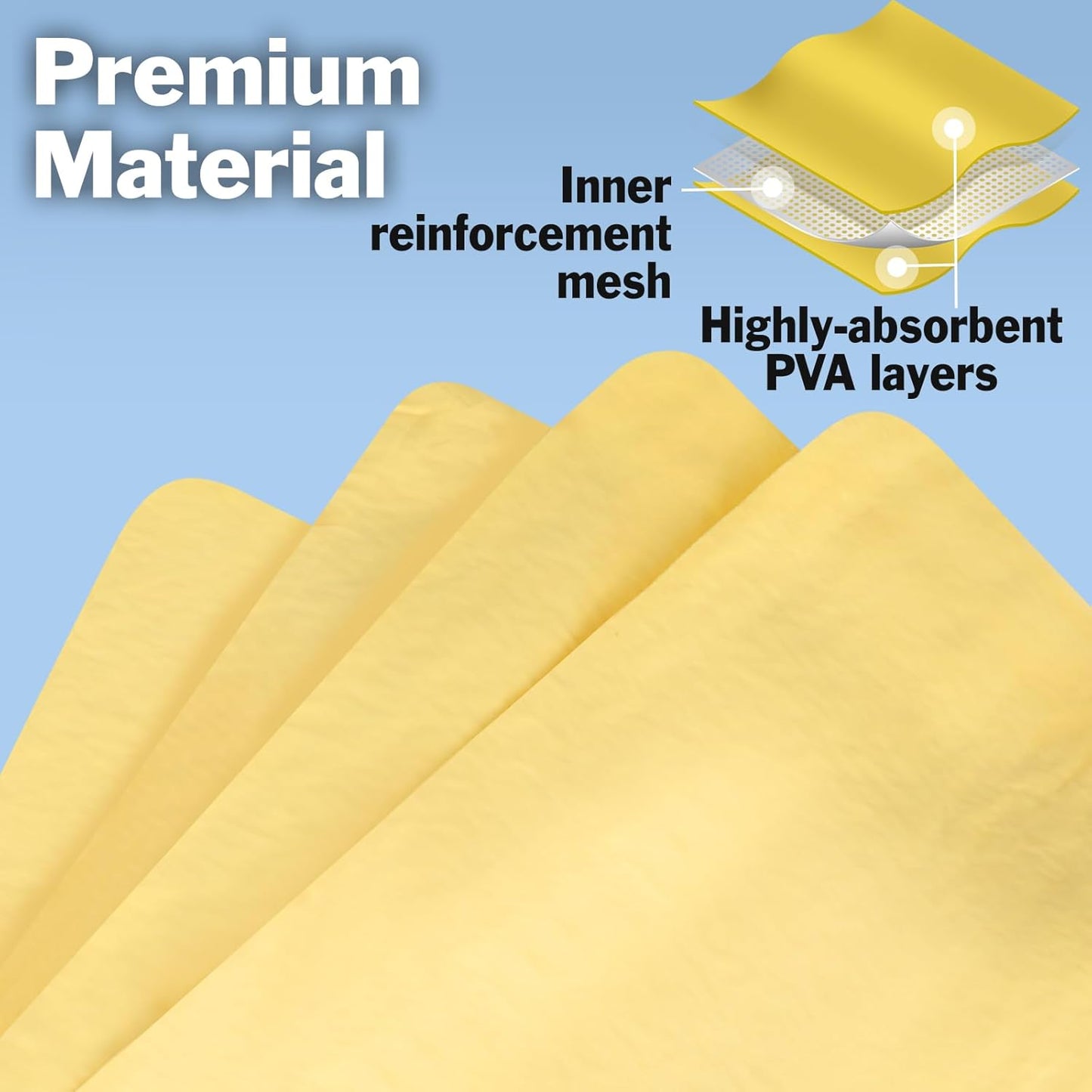 3 Pack Premium XL Shammy Cloth for Car Drying, 34”x25” Chamois Towel for Car, Super Absorbent Shammy Towel for Car, Reusable Soft Car Drying Towels