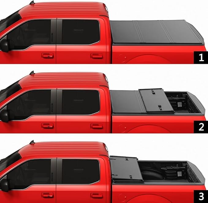 CARMOCAR Hard Tri-Fold Tonneau Cover Truck Bed Replacement for Ford F-150 2015-2024 Styleside Waterproof Tonneau Covers Top Mount Assembly LED Lamp 6'5" Bed
