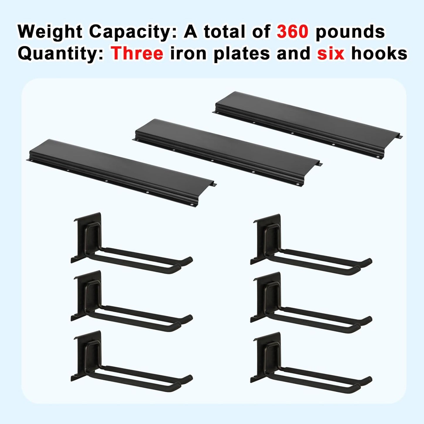 Garage Tool Organizer Wall Mount 48in- 6 Heavy Duty Hooks,360lbs Capacity, Garage Organization & Storage Rack for Broom, Rake & Snow Equipment - Tool Organizer & Men’s Gift Choice