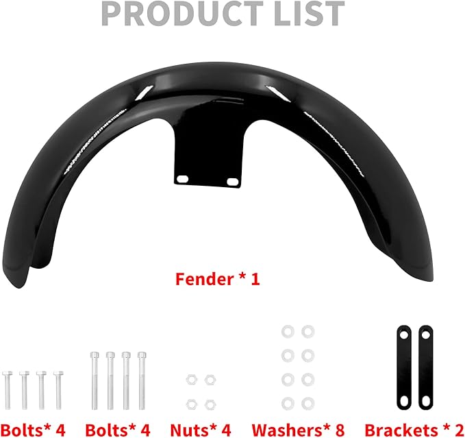 HDBUBALUS Motorcycle Front Fender 19" Wheel Wrap Mudguard Fit For 120 / R19 Wheel Harley Touring Electra Road Street Glide Baggers Road King Baggers Gloss Black