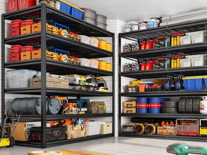REIBII 3500LBS Garage Shelving, Adjustable Storage Shelves Heavy Duty, 6 Tier Heavy Duty Shelving, Metal Shelving Unit for Warehouse, Basement, Industrial, 55" W x 26" D x 84" H, Black, 2 Pack
