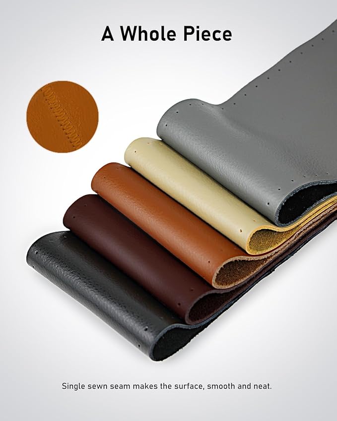 BELINOUS Leather Steering Wheel Cover Lace Up, Stitch On Wrap, Universal Fit 13-20 inch Car Truck SUV Pickup Boat, A Whole Piece of Cowhide, DIY Stitch w/Needle Thread (Size XXL5, Brown)