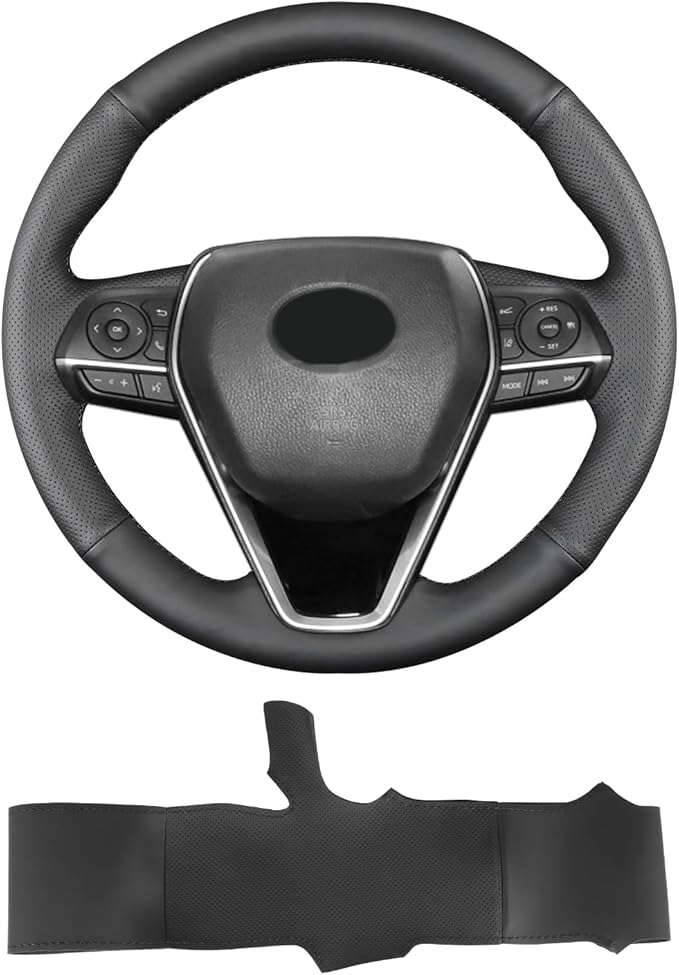 Hand Sewn Steering Wheel Cover,Fit for Toyota RAV4 SUV 2019-2024 / Avalon 2019-2022 / Camry 2018-2024 / Corolla 2020-2025,Non-Slip Breathable Microfiber Leather Steering Wheel Cover On Wrap