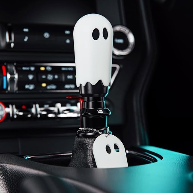 Universal Ghost Gear Shift Knob with 3 Threaded Adapters M8 M10 M12,Fits for Most Vehicles,Spooky Car Accessories Funny Gear Shifter Handle On Halloween (Ghost-White)