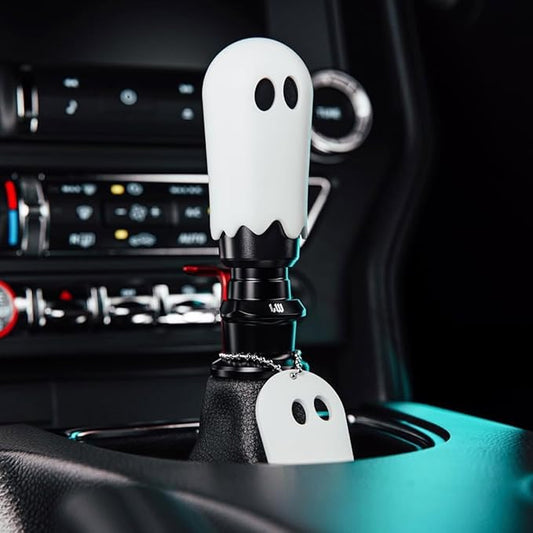 Universal Ghost Gear Shift Knob with 3 Threaded Adapters M8 M10 M12,Fits for Most Vehicles,Spooky Car Accessories Funny Gear Shifter Handle On Halloween (Ghost-White)