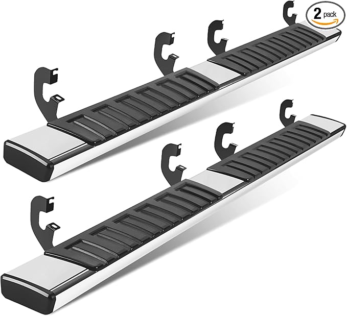 6" Running Boards Compatible with 2019-2025 Chevy Silverado 1500 Crew Cab Mirror Stainless Steel Side Steps Nerf Bars
