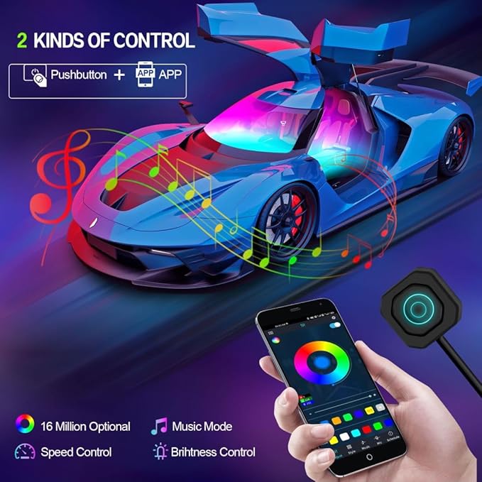 Dreamcolor Acrylic Interior Car Lights, WEBUPAR Car Accessories 6 in 1 Car LED Strip Lights with APP Control and 213 Modes, 175 inches 593 LEDs Fiber Optic Lights, RGB Neon Car Lighting