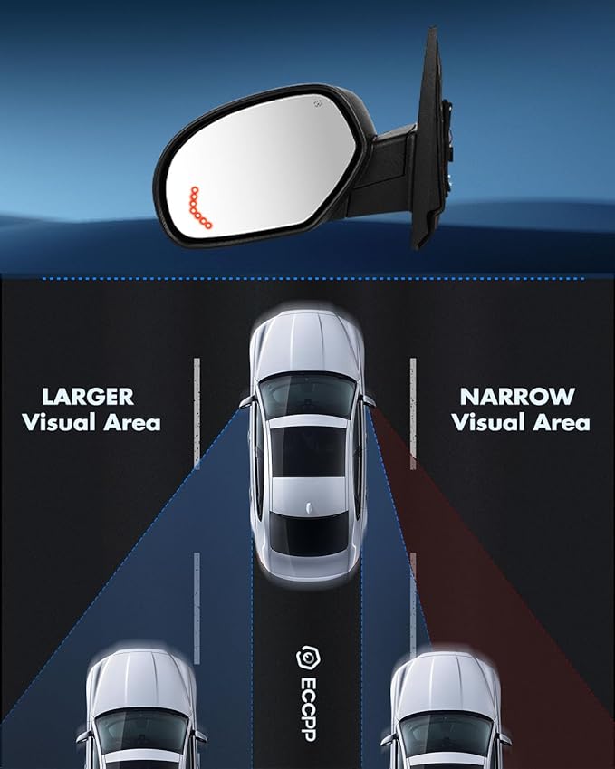 ECCPP Towing Mirrors Fit For 2007-2013 For Chevrolet Silverado 2007-2013 For GMC Sierra With Left Right Side With Power Heated Turn Signal Light Black Texture