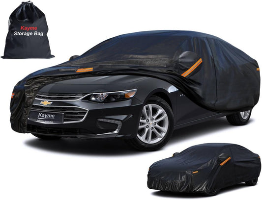Kayme 7 Layers Car Cover Custom Fit for Chevrolet Chevy Malibu (1997-2025) Waterproof All Weather for Automobiles,Outdoor Full Cover Rain Sun UV Protection.Black