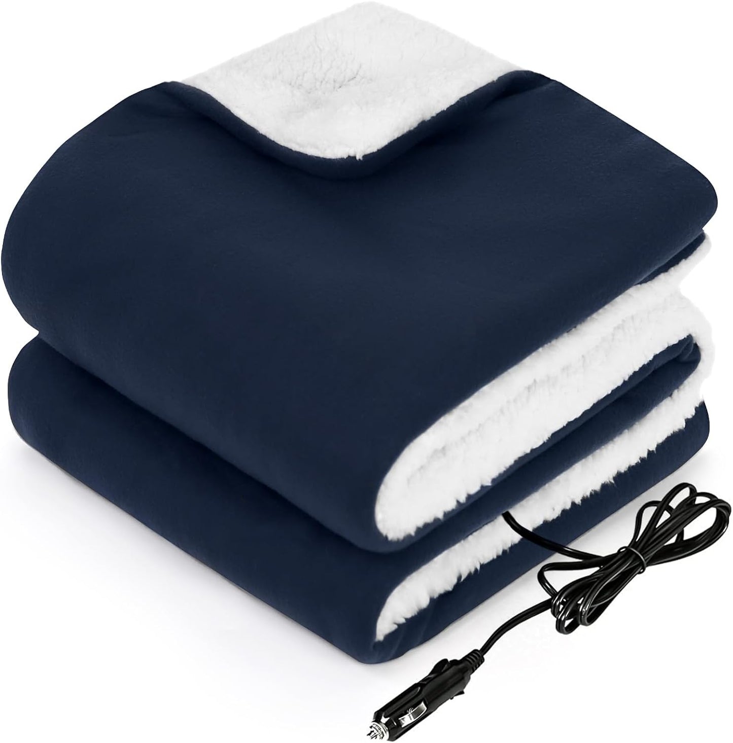 Sealy 12-Volt Heated Car Blanket, Portable Electric Blanket with 3 Heating Levels & 4 Hours Auto Off for Car, Truck, SUV, RV or Camping, Machine Washable, 59" X 43", Navy