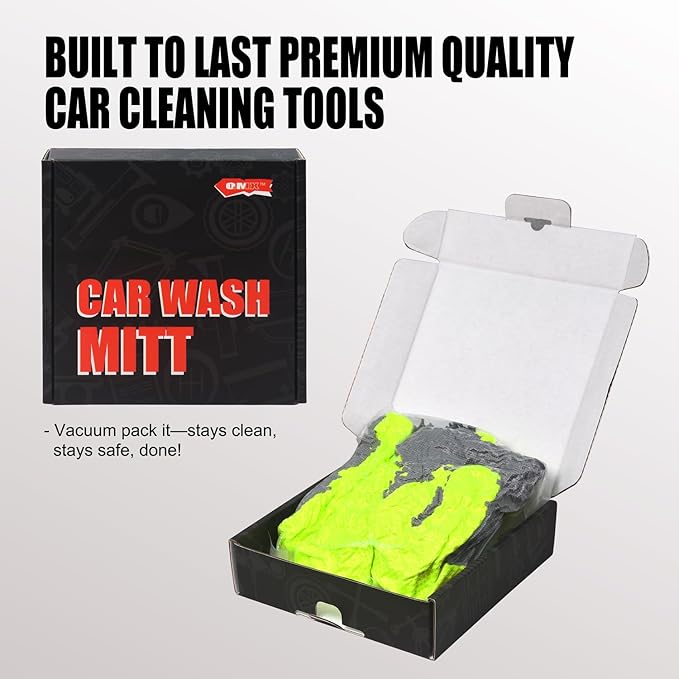 QMX Car Wash Mitt,Microfiber Scratch Free Auto Detailing Supplies for Cleaning, Washing Dusting,Thickened 5-Finger Design for Tight Spaces,Breathable Quick-Dry 2-Pack Yellow