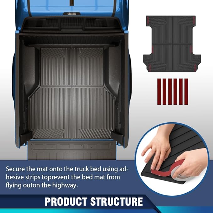 PIT66 Trunk Bed Mat Cargo Liner Compatible with Chevy Silverado GMC Sierra 1500 2500HD 3500HD 2007-2018 with 5.8 FT Bed TPE Black