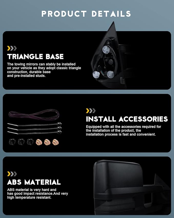 OCPTY Towing Mirrors Power Heated Left Driver Right Passenger Side Tow Mirrors Fit For 2007-13 For Chevy Avalanche 1500 Suburban 1500 2500 Tahoe For Gmc Yukon With Led Turn Signal Light With Black