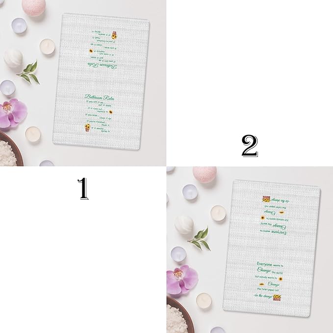 Funny Bathroom Rules Decorative Hand Towels Set of 2, Rustic Farmhouse Hand Towels for Bathroom Decor, 16x24 Inch(Sunflower Style)