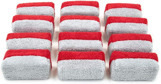 Autofiber Mini [Saver Applicator Terry] Ceramic Coating Applicator Sponge | 12 Pack | with Plastic Barrier to Reduce Product Waste. (Red/Gray)