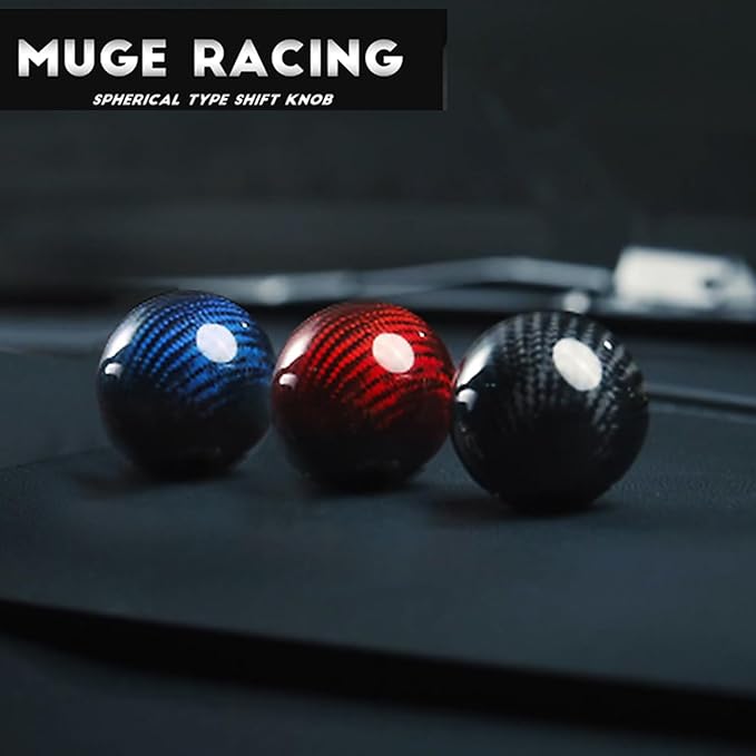 Real Carbon Fiber Shift Knob Gear Shifter Knobs with 3 Adapters Round Ball for Most Manual Car Universal Gear Shift Knob (Red)