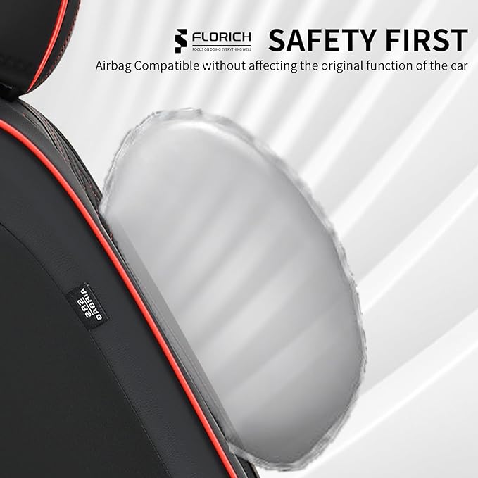 FLORICH Leather Seat Covers, Car Seat Covers Front Seats Back Seat Cover 5 Seats Automotive Seat Covers Leather Seat Covers for Cars Universal Fit for Most Cars SUV Trucks, Black&Red Line